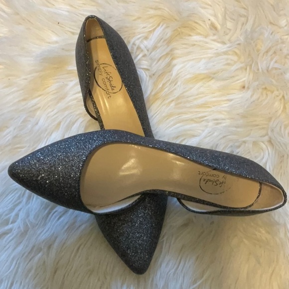 LifeStride Women’s Pointed Toe Formal Wear Black&Silver Shimmer Pump Heel Size 9 - Picture 6 of 11